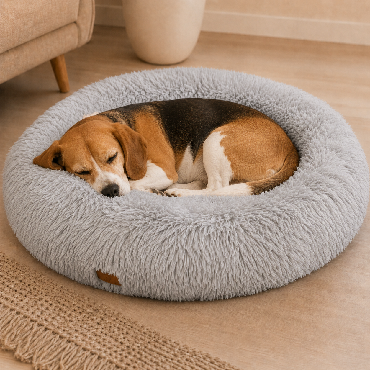 Perro descansando en la cama puff nórdica